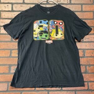 Marvel 80th Anniv Funko Pop Superhero Black Graphic Tee Men's L